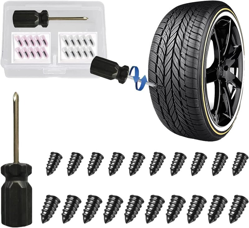 GradCap 20pcs Tyre Repair Kit, Tire Rubber Nails Tool, Self-Service Car Wheel Puncture Screws with Screwdriver Set for Auto, Motorcycle, Bike, Truck, Tractor, Jeep, ATV (10S & 10L) (GCTRK10S10L) - Image 1